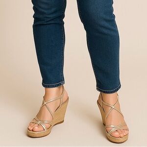 Michael Kors Gold Strappy Wedge Sandals